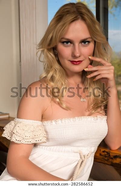 Beautiful Tall Russian Blonde Long Dress Stock Photo 282586652