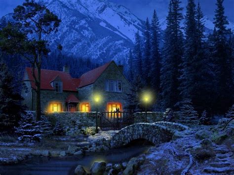 Free Download Lonely Cottage In Snowy Mountain Wallpaper
