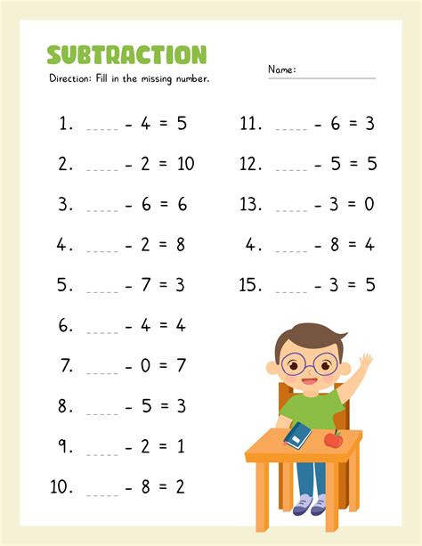 Subtraction Facts Worksheets 1st Grade Free 1st Grade Subtraction