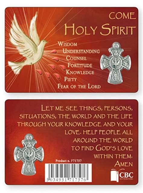 Ts Of The Holy Spirit Prayer Card With Metal Holy Spirit Cross Medal