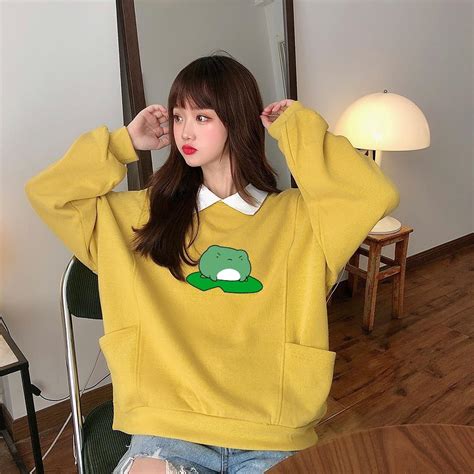 Active Petite Womens Hoodiesfrog Cute Sweatshirts Stitching Color