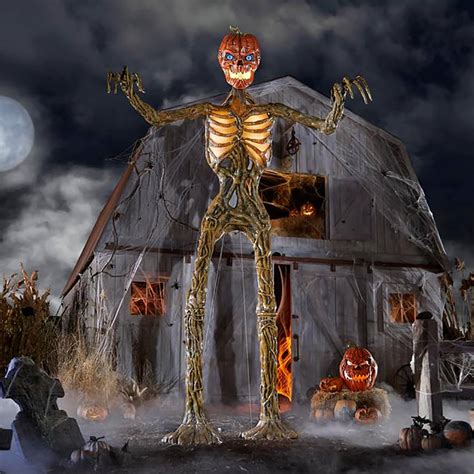 Terrifying 12 Foot Tall Giant Inferno Pumpkin Skeleton W Animated