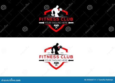 Fitness Gym Logo Design Vector Shield Frame Muscle Body Man S Silhouette Stock Vector