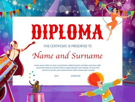 Premium Vector Kids Education Diploma With Circus Stage And Shapito