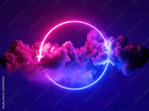 3d Render Abstract Minimal Background Pink Blue Neon Light Round