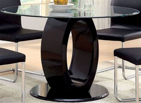Furniture Of America Lodia I Black Glass Top Round Pedestal Dining