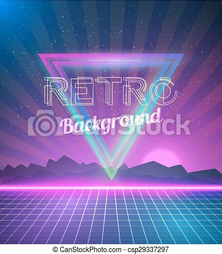 Illustration Of Retro Disco 80s Neon Poster Made In Tron Style With
