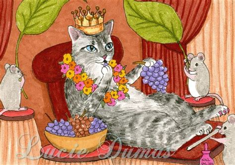 Items Similar To Aceo Art Print Cat 471 King Mouse Funny Painting By