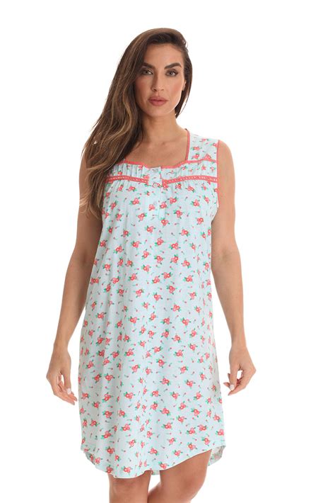 Dreamcrest 100 Cotton Sleeveless Nightgown For Women With Crochet Trim Aqua Coral Large