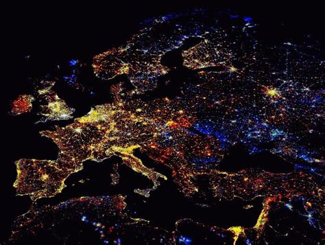 Satellite View Of Europe At Night Light Of The World Earth From