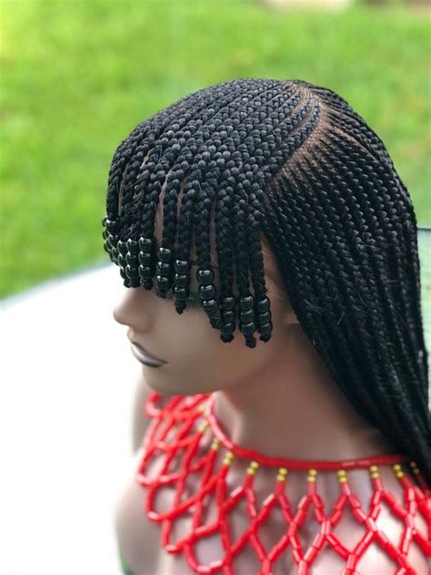 Braided Wig With Bangs And Beadsneatly And Tightly Donethe Etsy In 2021 Braided Hairstyles
