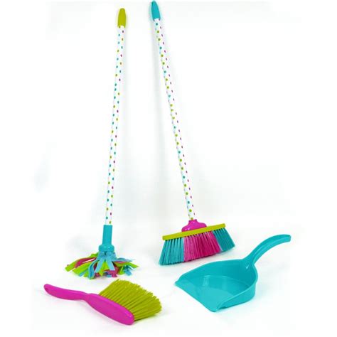Two Brooms And A Dustpan On A White Background With Polka Dot Trimming