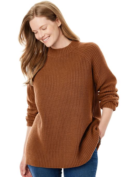 Mock Neck Shaker Knit Sweater Womens Plus Size Clothing Plus Size