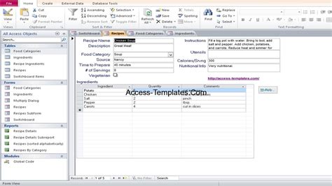 Customer in excel free template database download. Microsoft Access Food Recipe Database Templates Example ...