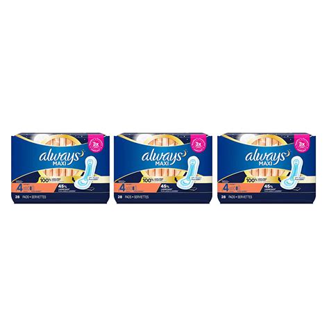 Buy Always Maxi Unscented Pads Without Wings Overnight 28 Count Pack