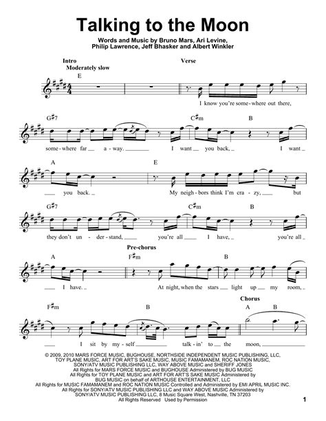 Talking To The Moon Sheet Music Bruno Mars Pro Vocal