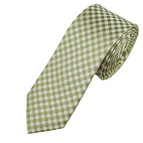 Sage Green And White Checked Men S Silk Narrow Tie From Ties Planet Uk