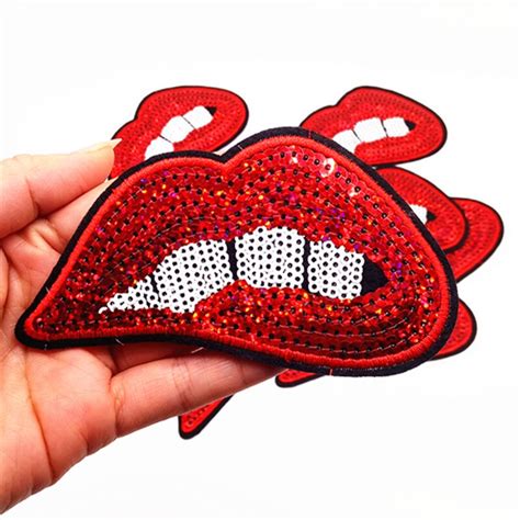 1pcs Lips Sequins Patches For Clothing Iron On Patch Embroidered