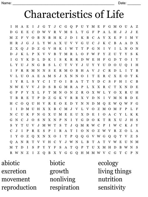 Life Processes Word Search Wordmint