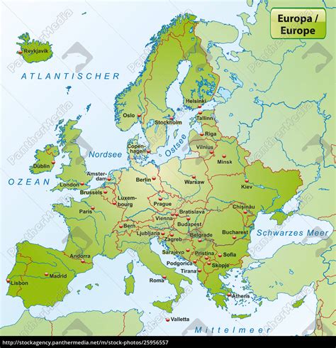 Europakarte Mit Den Hauptstädten Lizenzfreies Bild 25956557