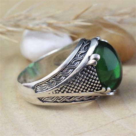 Turkish Emerald Men S Ring 925 Sterling Silver Handmade Authentic Size
