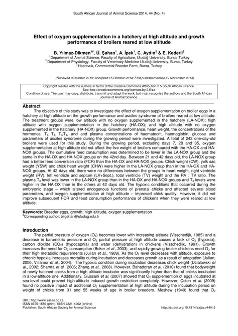 Pdf Effect Of Oxygen Supplementation In A Hatchery At High Altitude