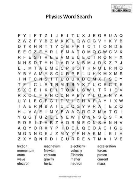 Physics Science Word Search Puzzle Fun Free Printable Science Puzzles