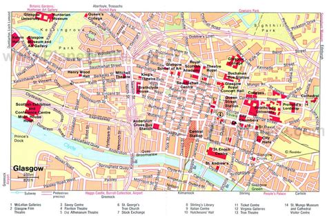 Detallado mapa turístico del centro de Glasgow Glasgow Reino Unido