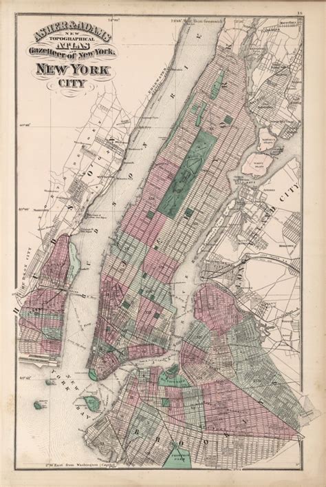 1870 Antique Map Poster Asher And Adams Genealogy New York City 007