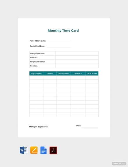 Monthly Excel Time Card Template Pdf Template