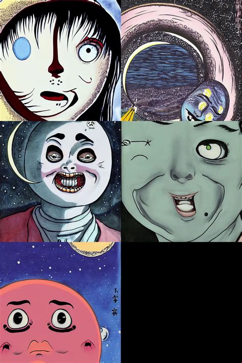 The Moon Smiling With A Drool Painting By Junji Ito Stable Diffusion