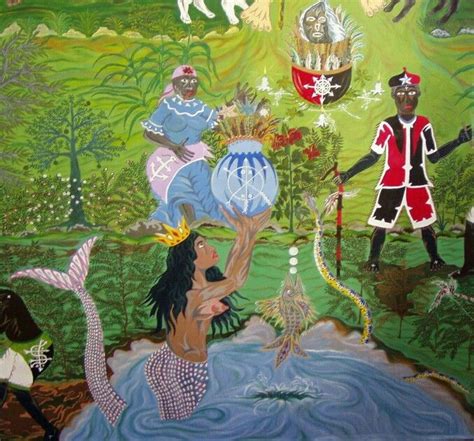 A Painting With People And Animals In The Water Surrounded By Other