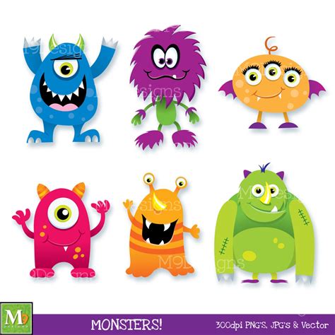 Monsters Clip Art Monster Clipart Scary Fun Cute Monsters Etsy