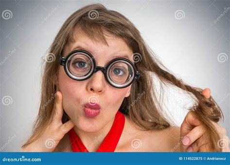 Funny Nerd Or Geek Woman With Sexual Expression On Face Stock Image Image Of Cute Glasses