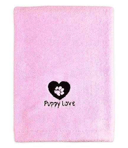 Bone Dry Dii Microfiber Dog Bath Towel With Embroidered Puppy Pink