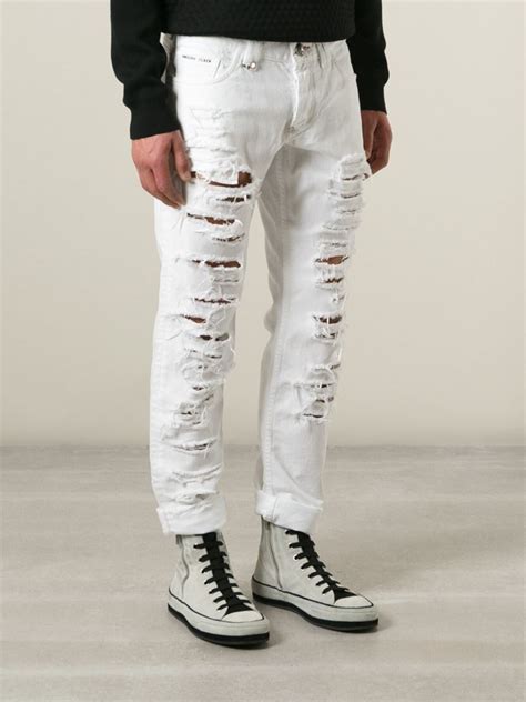 Mens white denim slim fit. Lyst - Philipp plein Distressed Slim Fit Jeans in White ...
