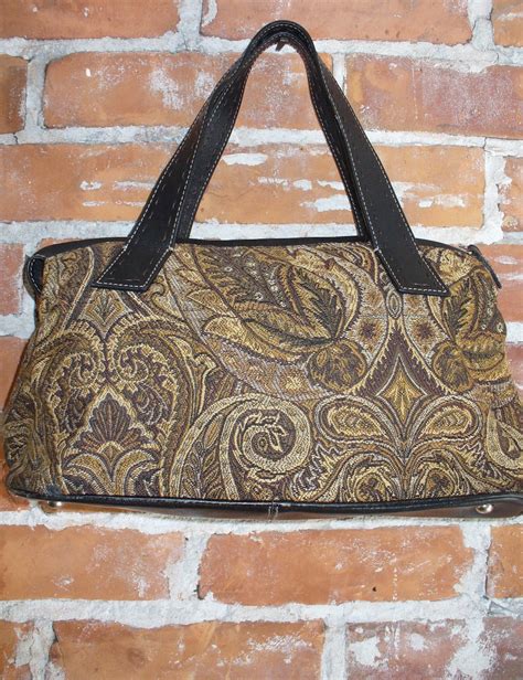 Vintage Fossil Tapestry And Leather Bag Etsy