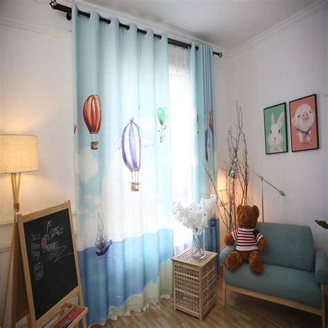 Boys Children Room Shade Curtains Blue Mediterranean Style Green