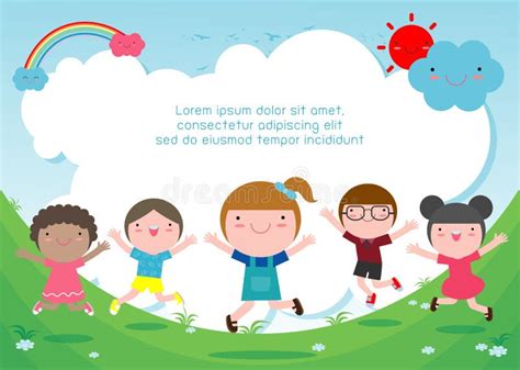 Kids Jumping On The Playground Children Jump With Joy Happy Cartoon