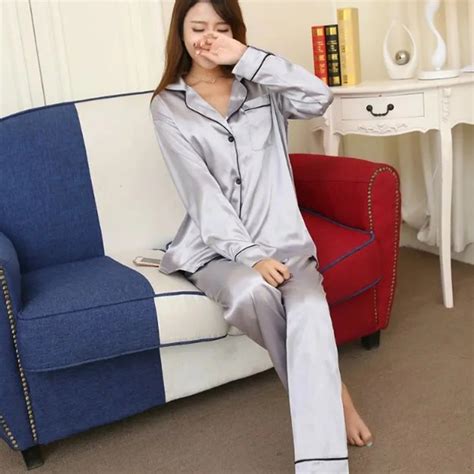 soft faux silk satin upscale couples pajamas sets men women long sleeve sleepwear home wear