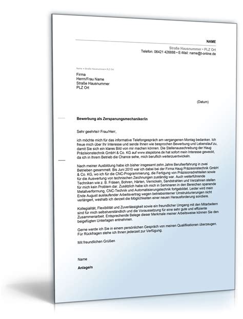 Anschreiben Bewerbung (Zerspanungsmechaniker/-in)