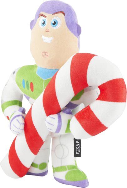 Pixar Holiday Buzz Lightyear With Candy Cane Plush Squeaky Dog Toy