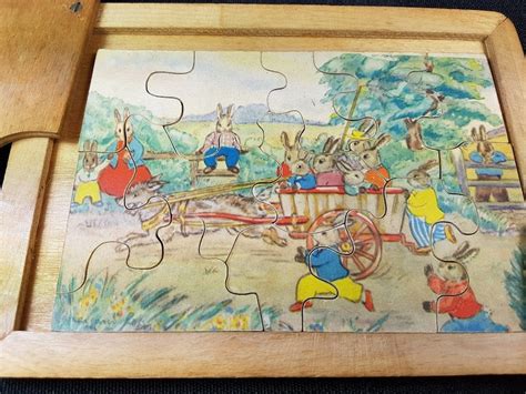 Vintage Wooden Childrens Jigsaw Puzzle In Wood Case Box Etsy