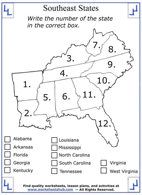 Printable worksheets for teaching landforms, maps skills, explorers, communities, elementary economics, and geography. 4th Grade Social Studies - Southeast Region States