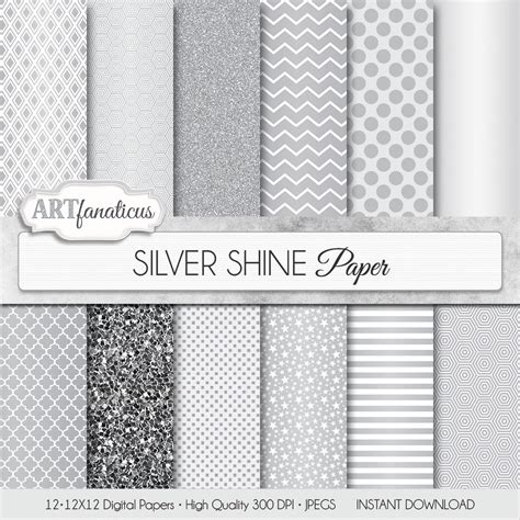 Silver Papers “silver Shine” Digital Paper With Silver Glitter Silver