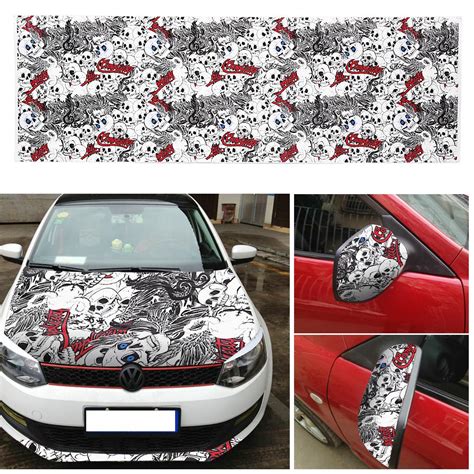 Cheap 50 150cm Auto Car Cartoon Skull Graffiti Bomb Sticker Wrap