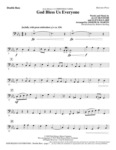 Sheet music and tablature for bass guitar. God Bless Us Everyone (from Disney's A Christmas Carol) - Double Bass | Sheet Music Direct