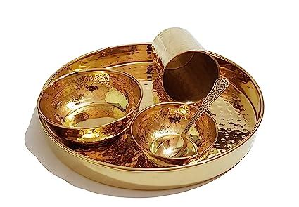 Pure Source India Hammered Brass Dinner Thali Set Pieces Gold Amazon In Home Kitchen