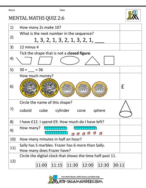 Printable Mental Maths Year Worksheets E