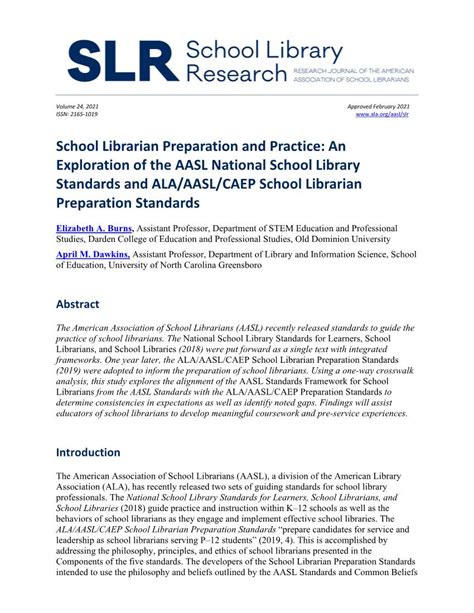 An Exploration Of The Aasl National School Library Standards And Ala